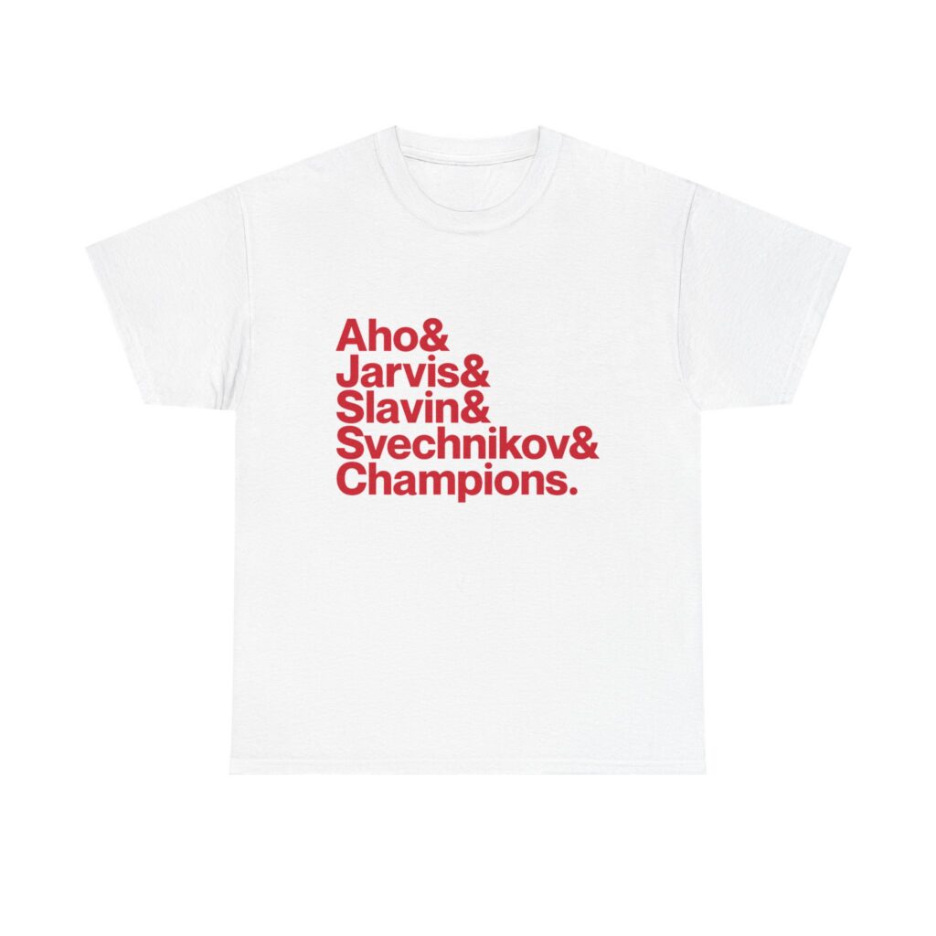 Carolina Hurricanes 2026 Stanley Cup Champions - Sebastian Aho Seth Jarvis Andrei Svechnikov Jaccob Slavin White T-shirt