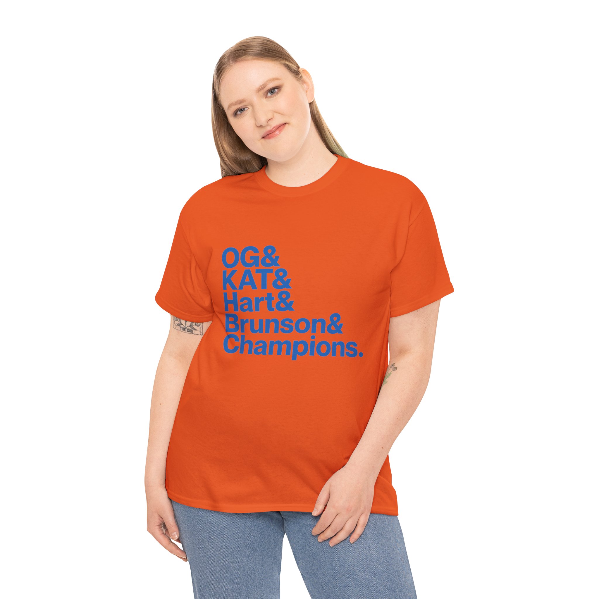 New York Knicks 2026 World Champions - Jalen Brunson Josh Hart OG Anunoby KAT Karl-Anthony Towns Orange T-shirt - Image 8