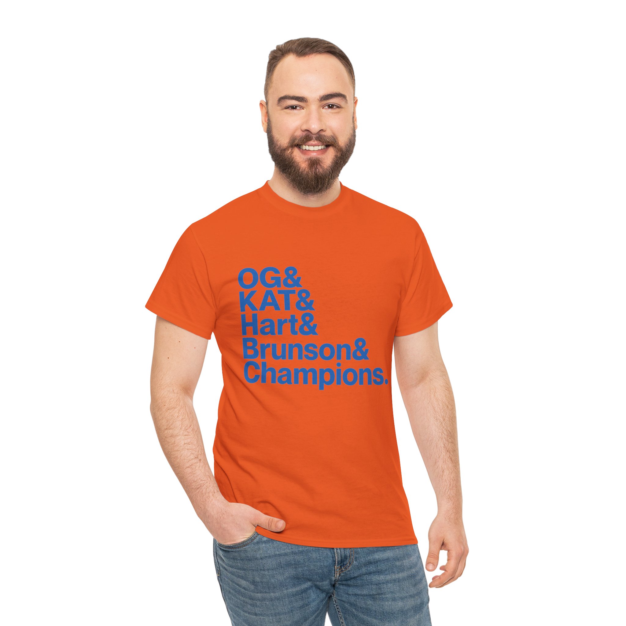 New York Knicks 2026 World Champions - Jalen Brunson Josh Hart OG Anunoby KAT Karl-Anthony Towns Orange T-shirt - Image 4