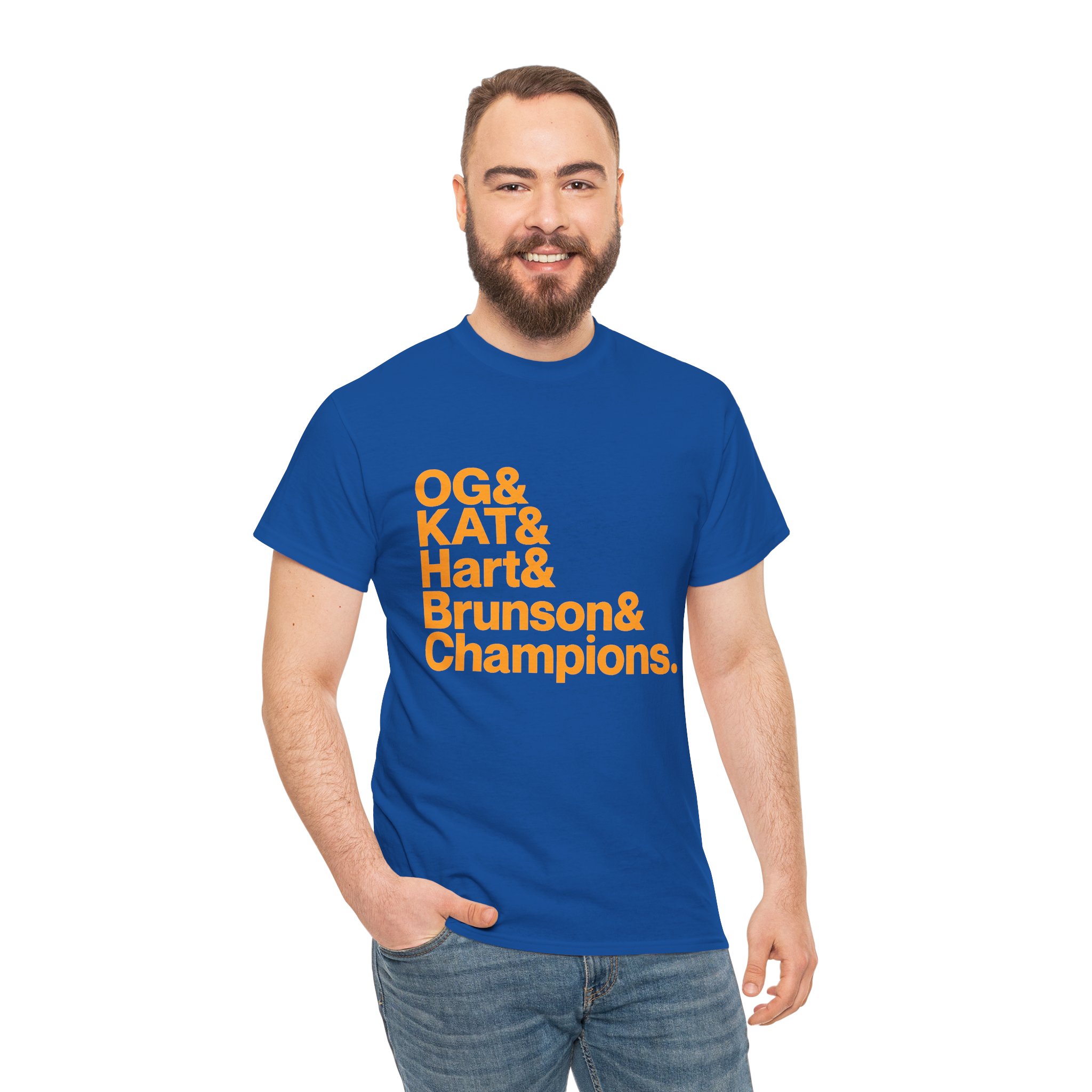New York Knicks 2026 World Champions - Jalen Brunson Josh Hart OG Anunoby KAT Karl-Anthony Towns Blue T-shirt - Image 4