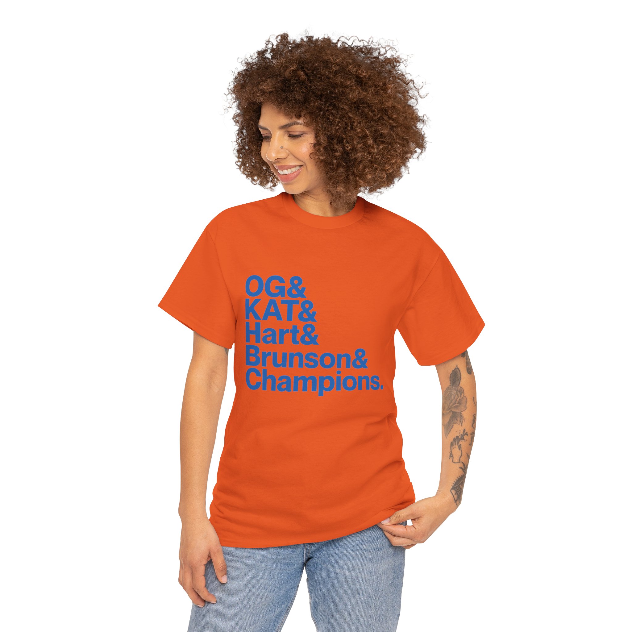 New York Knicks 2026 World Champions - Jalen Brunson Josh Hart OG Anunoby KAT Karl-Anthony Towns Orange T-shirt - Image 5