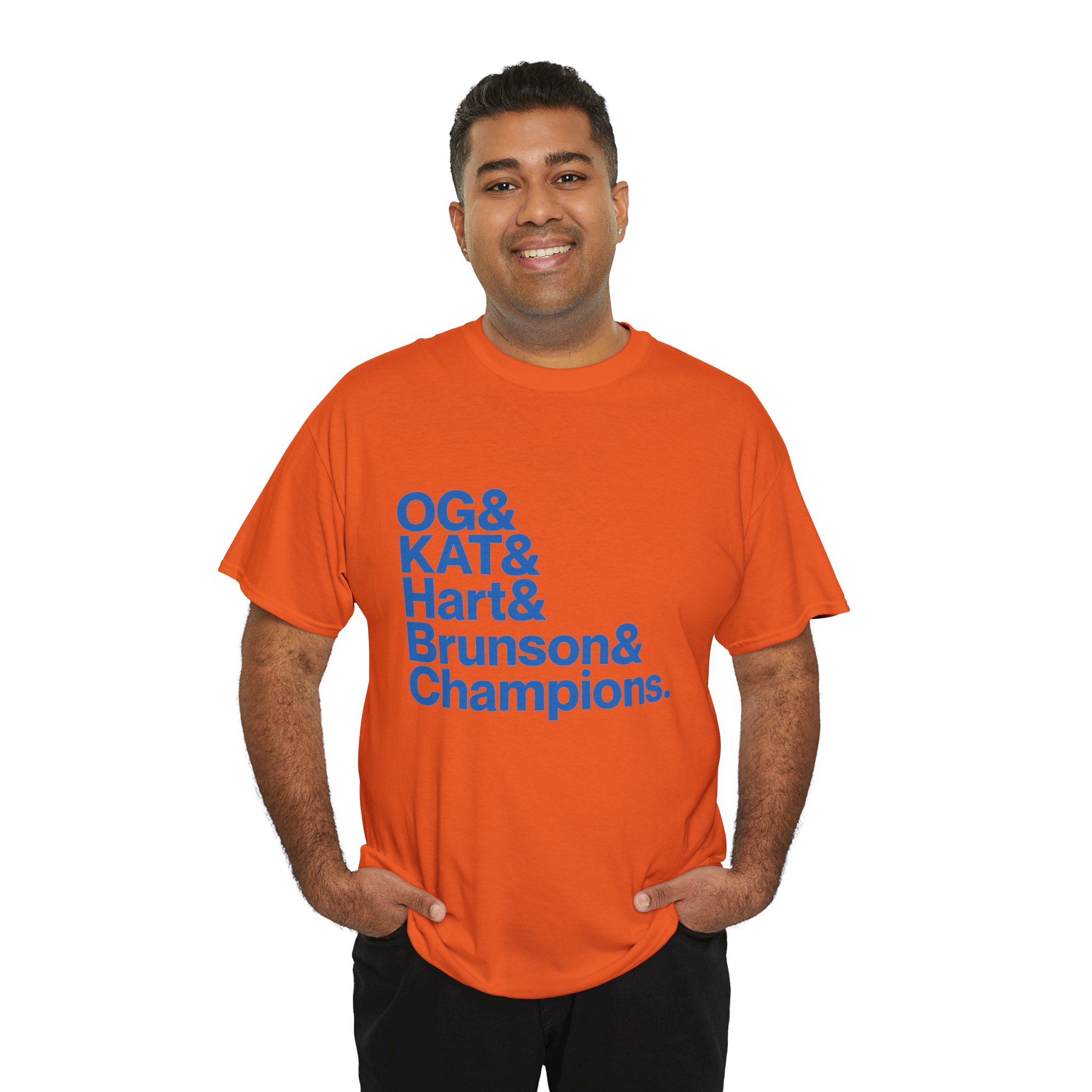 New York Knicks 2026 World Champions - Jalen Brunson Josh Hart OG Anunoby KAT Karl-Anthony Towns Orange T-shirt - Image 7
