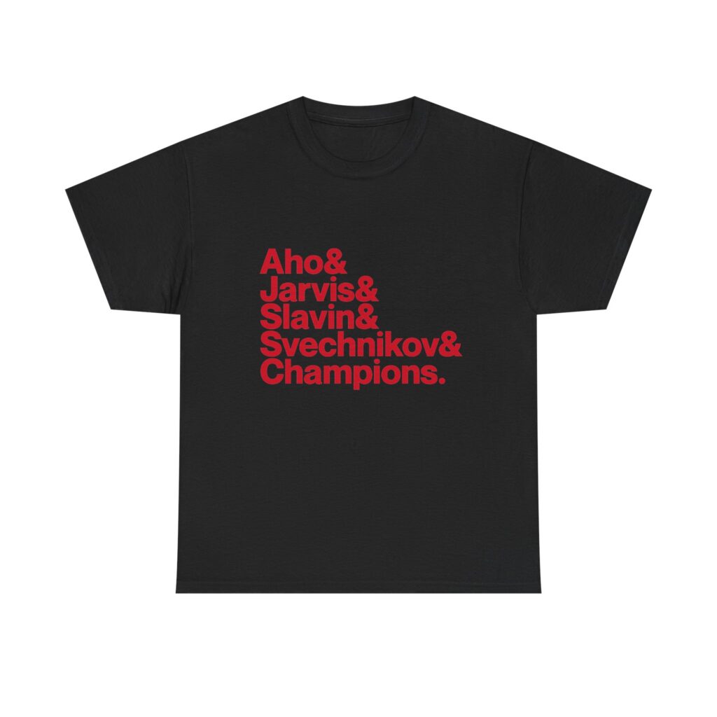 Carolina Hurricanes 2026 Stanley Cup Champions - Sebastian Aho Seth Jarvis Andrei Svechnikov Jaccob Slavin Black T-shirt